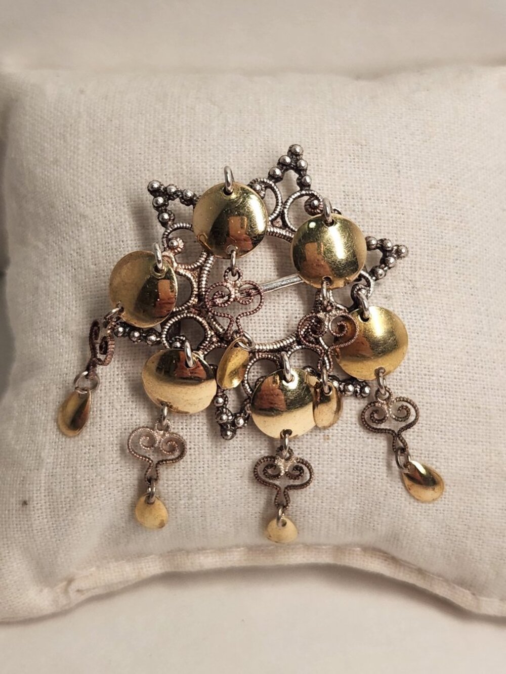 Vintage Solje Brooch Norway 830 Silver Gilt Folk Costume Pin 2.25"